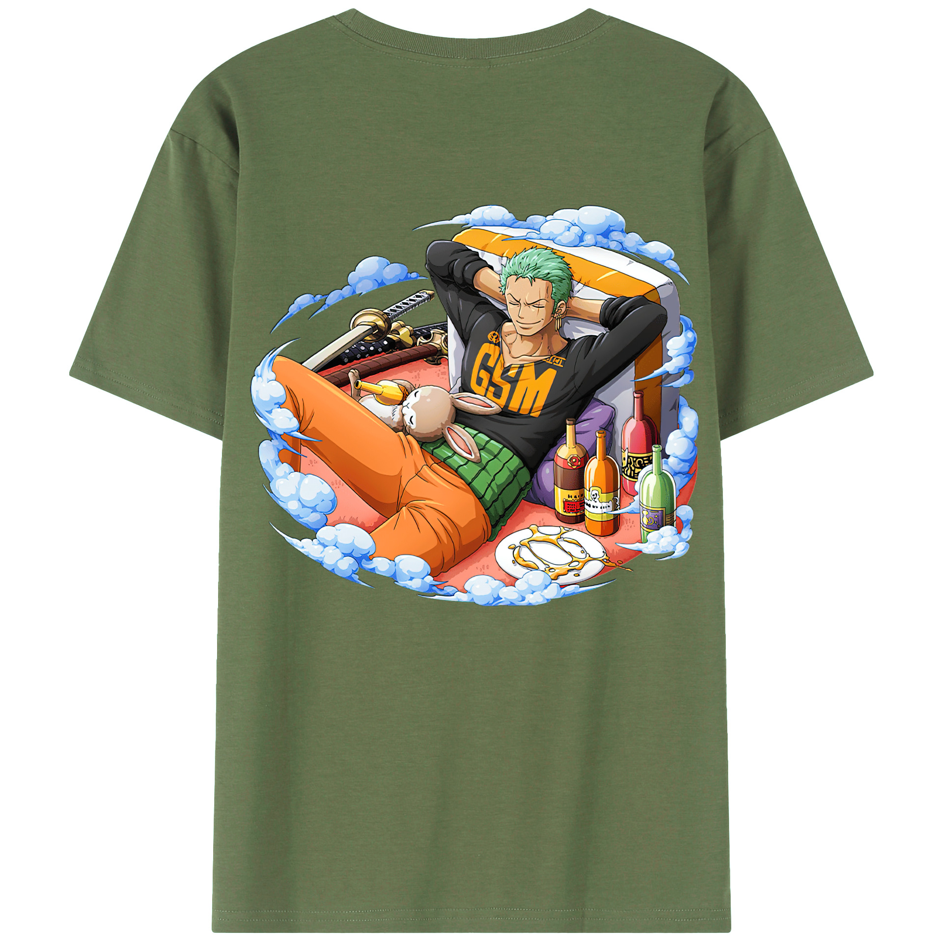 ワンピース ロロノア・ゾロ ONE PIECE Roronoa Zoro 綿100％ メンズ半袖Tシャツ（バックプリント） 通気性